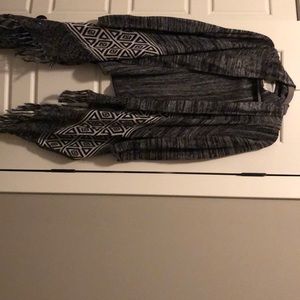 Knit/fringe cardigan